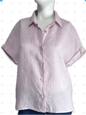 Tahari Light Pink Short-Sleeve Button-Front Linen Shirt